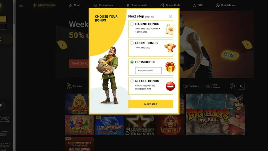 ZetCasino promo code registration input field