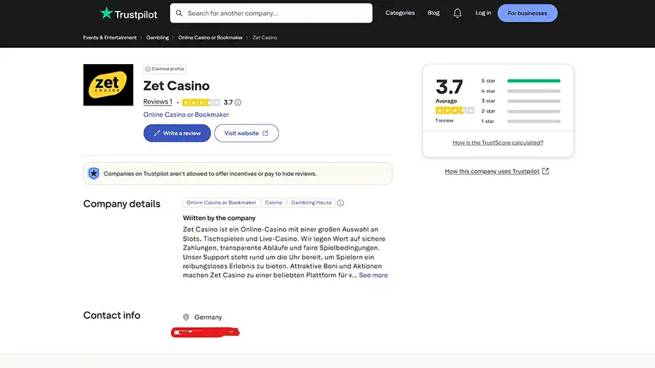 ZetCasino review official website homepage interface